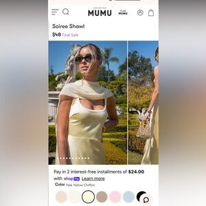 Show Me Your MuMu Soiree Shawl in Pale Yellow Chiffon